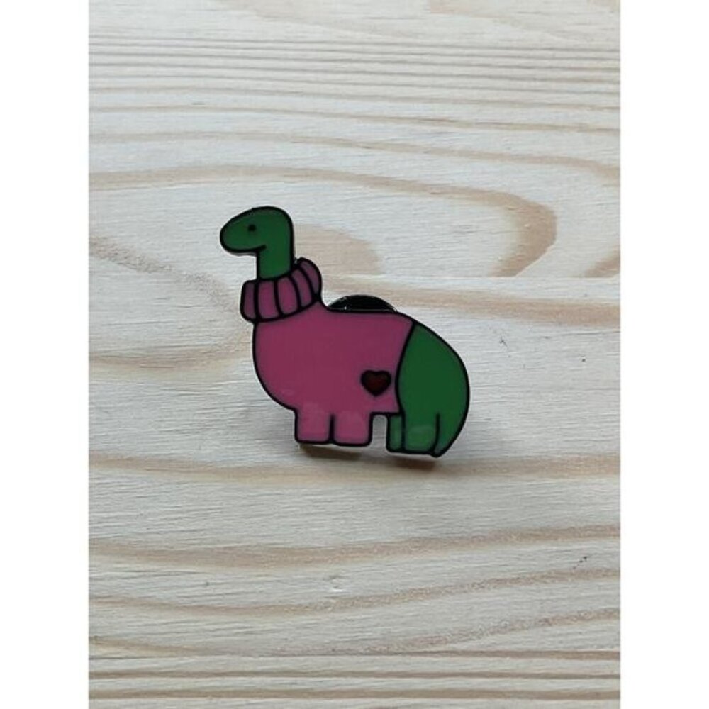 Dinosaur Enamel Pin In Pink & Green With Heart Accent